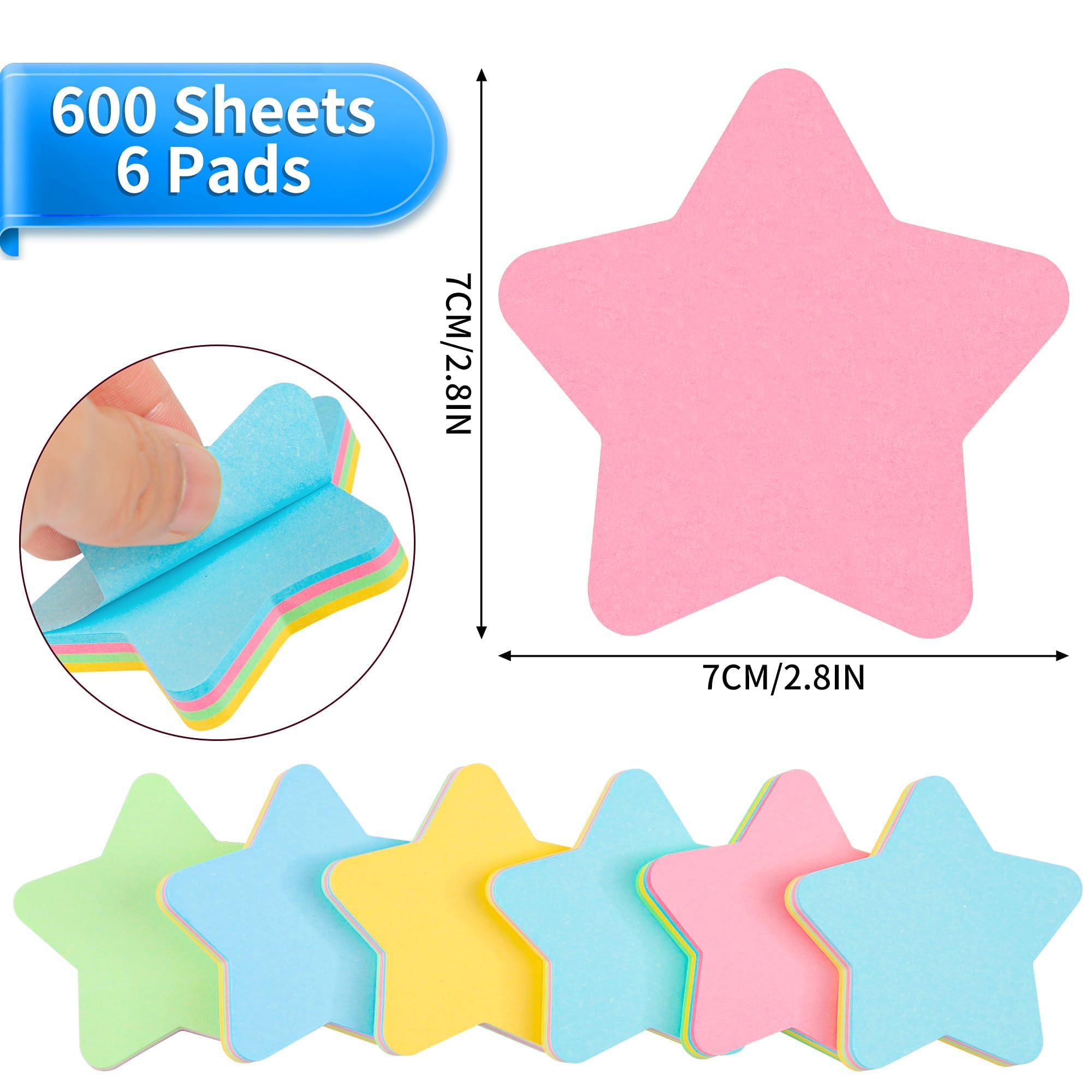 Amazon.co.jp: 600枚 付箋 星型 かわいい ミックス 4色 7cm x 7cm
